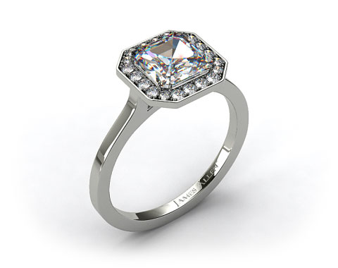 Platinum Pave Halo Engagement Ring (Asscher Center)